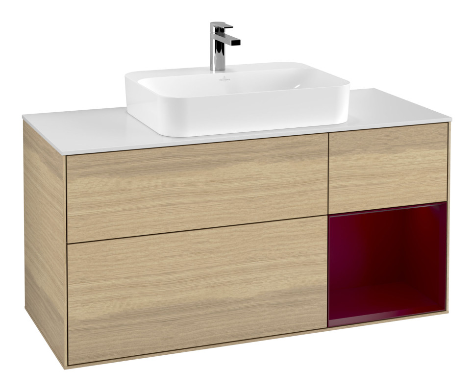 Тумба под раковину Villeroy & Boch Finion 120х50,1 см с подсветкой МДФ шпон дуба/стекло белое матовое F421HBPC