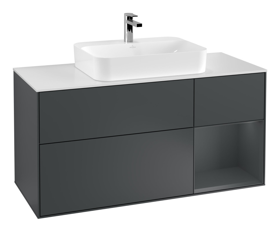 Тумба под раковину Villeroy & Boch Finion 120х50,1 см с подсветкой МДФ темно-синий матовый лак/стекло белое матовое F421HGHG