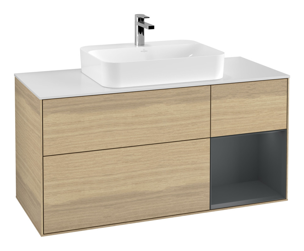 Тумба под раковину Villeroy & Boch Finion 120х50,1 см с подсветкой МДФ шпон дуба/стекло белое матовое F421HGPC