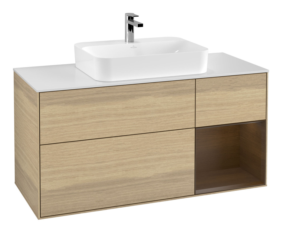 Тумба под раковину Villeroy & Boch Finion 120х50,1 см с подсветкой МДФ шпон дуба/стекло белое матовое F421GNPC