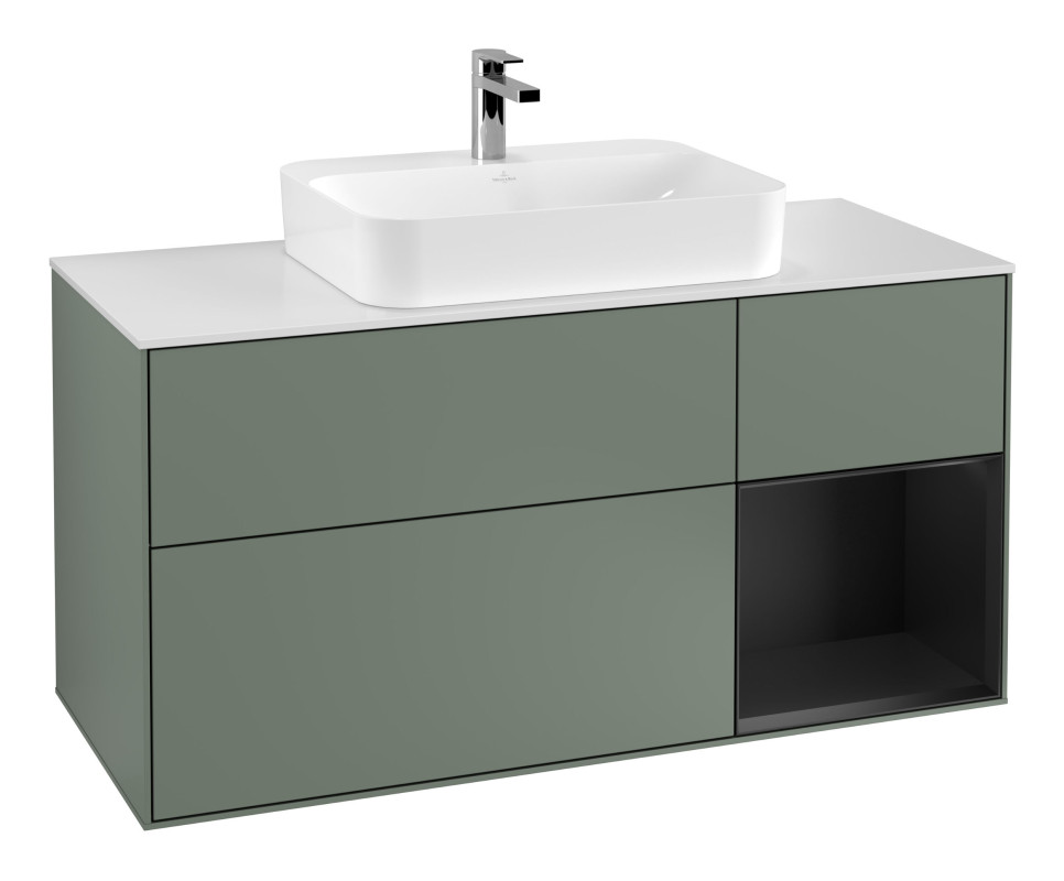 Тумба під раковину Villeroy & Boch Finion 120х50,1 см із підсвічуванням МДФ оливковий матовий лак/скло біле матове F421PDGM