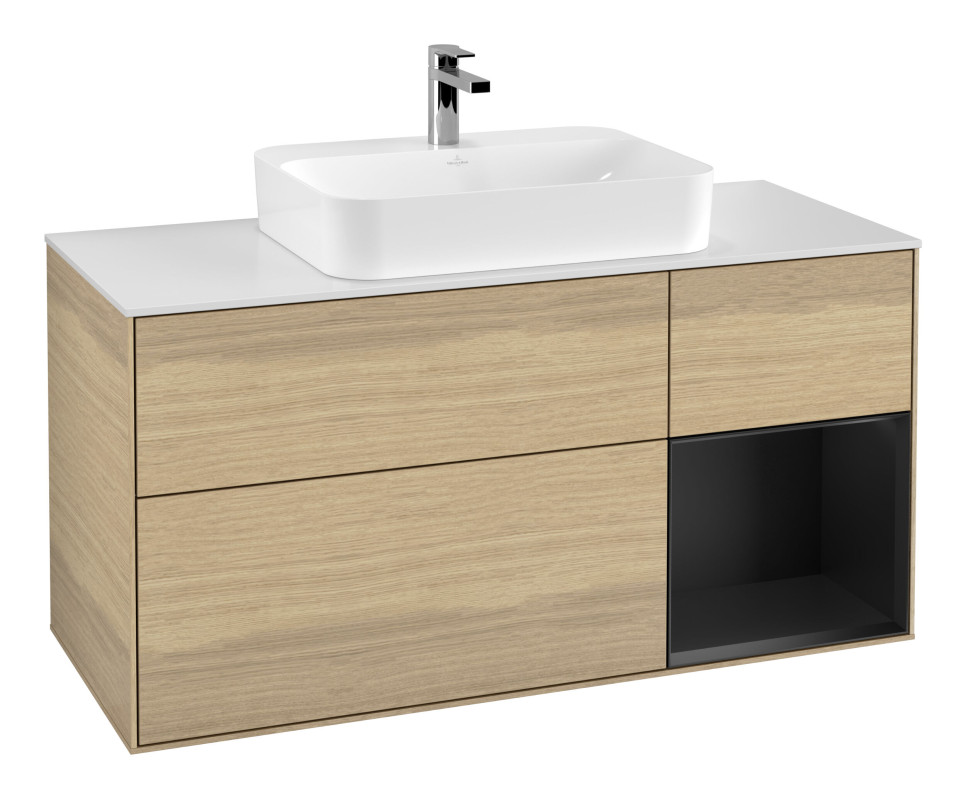 Тумба под раковину Villeroy & Boch Finion 120х50,1 см с подсветкой МДФ шпон дуба/стекло белое матовое F421PDPC