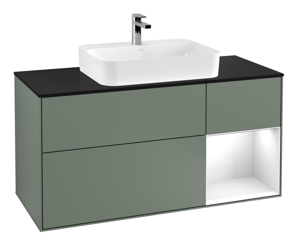 Тумба под раковину Villeroy & Boch Finion 120х50,1 см с подсветкой МДФ оливковый матовый лак/стекло черное матовое F422GFGM