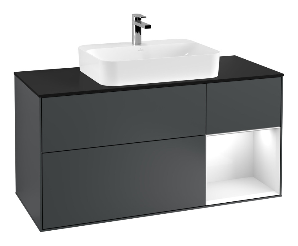 Тумба под раковину Villeroy & Boch Finion 120х50,1 см с подсветкой МДФ темно-синий матовый лак/стекло черное матовое F422GFHG