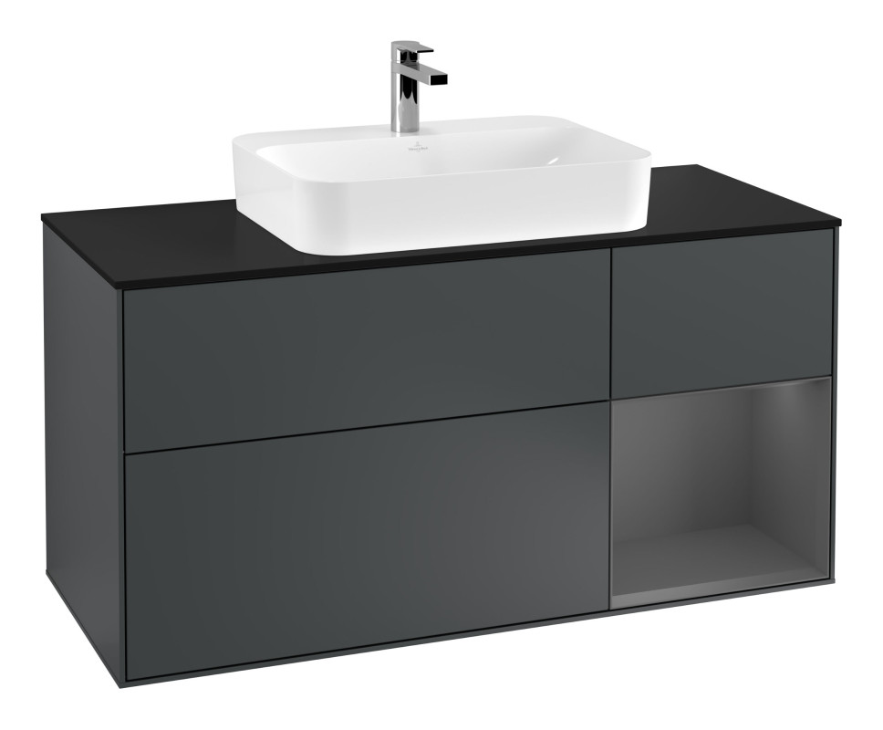 Тумба под раковину Villeroy & Boch Finion 120х50,1 см с подсветкой МДФ темно-синий матовый лак/стекло черное матовое F422GKHG