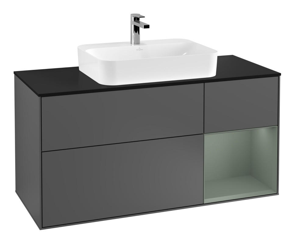 Тумба под раковину Villeroy & Boch Finion 120х50,1 см с подсветкой МДФ антрацит матовый лак/стекло черное матовое F422GMGK
