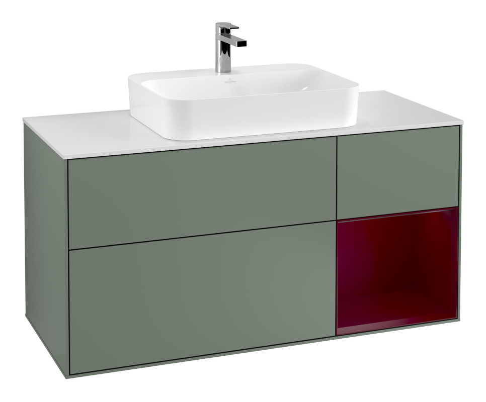 Тумба под раковину Villeroy & Boch Finion 120х50,1 см с подсветкой МДФ оливковый матовый лак/стекло белое матовое F421HBGM