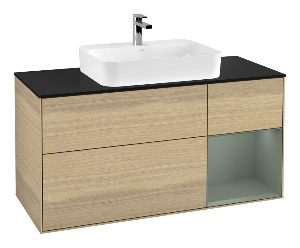 Тумба под раковину Villeroy & Boch Finion 120х50,1 см с подсветкой МДФ шпон дуба/стекло черное матовое F422GMPC