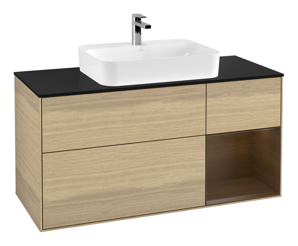 Тумба под раковину Villeroy & Boch Finion 120х50,1 см с подсветкой МДФ шпон дуба/стекло черное матовое F422GNPC
