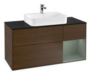 Тумба під раковину Villeroy & Boch Finion 120х50,1 см із підсвічуванням МДФ шпон волоського горіха/скло чорне матове F422GMGN