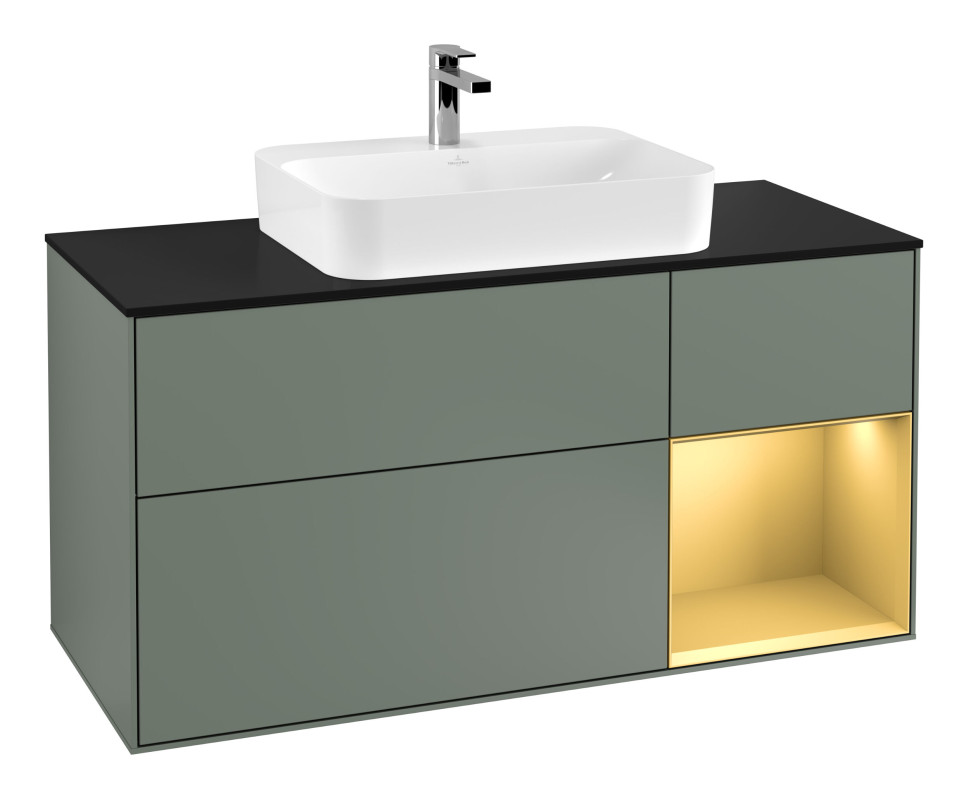 Тумба под раковину Villeroy & Boch Finion 120х50,1 см с подсветкой МДФ оливковый матовый лак/стекло черное матовое F422HFGM