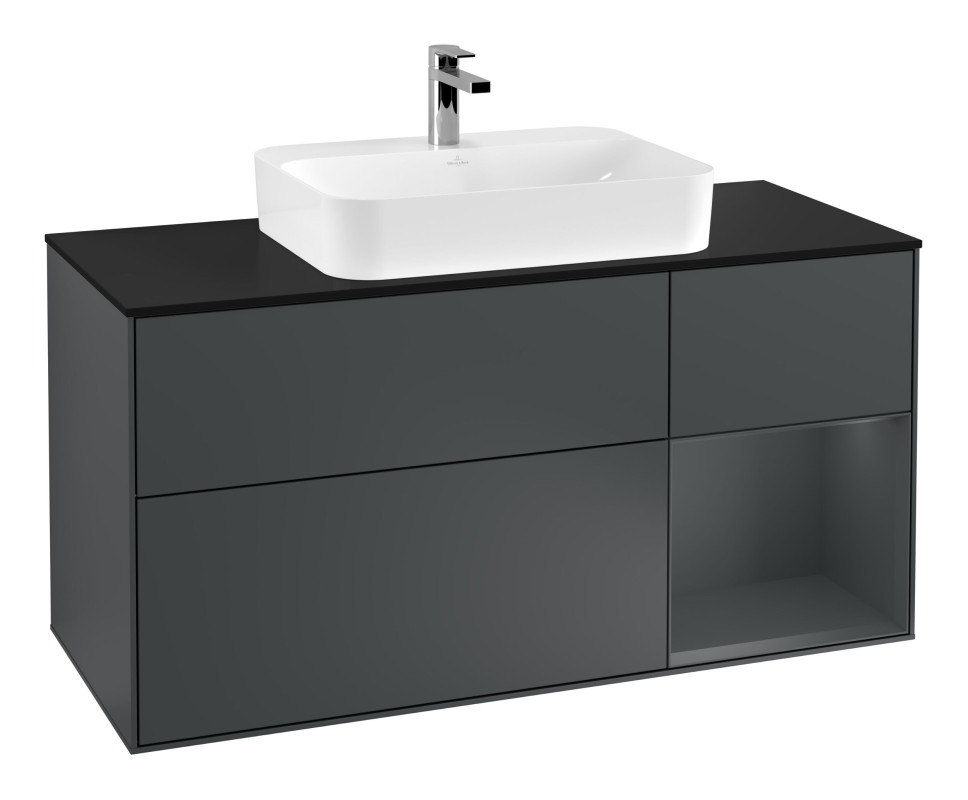 Тумба під раковину Villeroy & Boch Finion 120х50,1 см із підсвічуванням МДФ темно-синій матовий лак/скло чорне матове F422HGHG