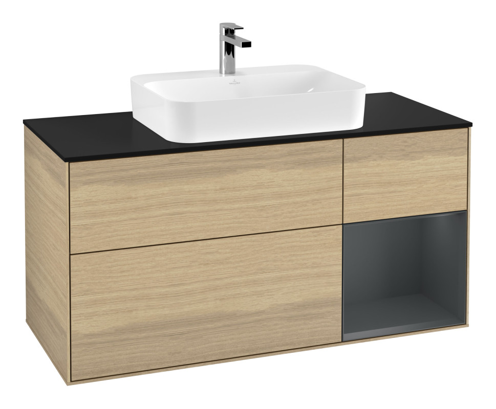 Тумба під раковину Villeroy & Boch Finion 120х50,1 см із підсвічуванням МДФ шпон дуба/скло чорне матове F422HGPC