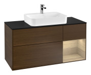 Тумба под раковину Villeroy & Boch Finion 120х50,1 см с подсветкой МДФ шпон грецкого ореха/стекло черное матовое F422PCGN