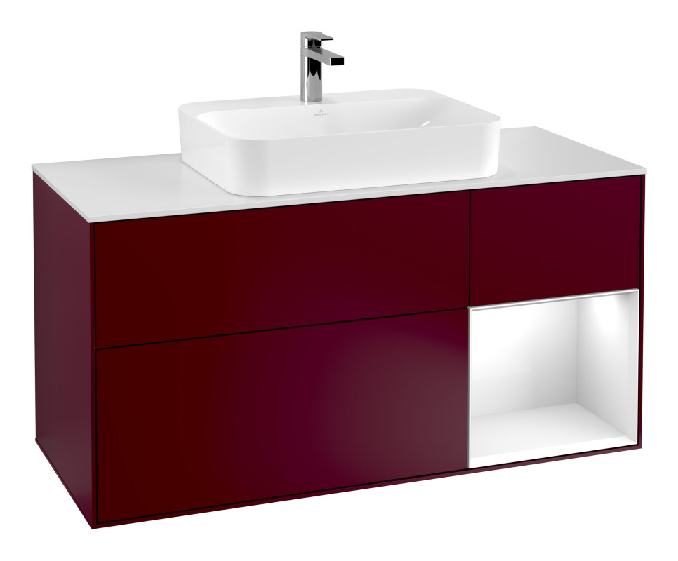 Тумба под раковину Villeroy & Boch Finion 120х50,1 см с подсветкой МДФ пион матовый лак/стекло белое матовое G421GFHB