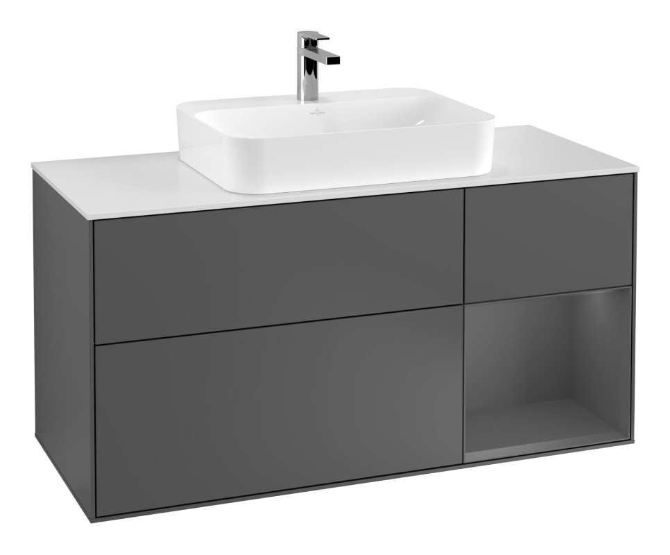 Тумба під раковину Villeroy & Boch Finion 120х50,1 см із підсвічуванням МДФ антрацит матовий лак/скло біле матове G421GKGK