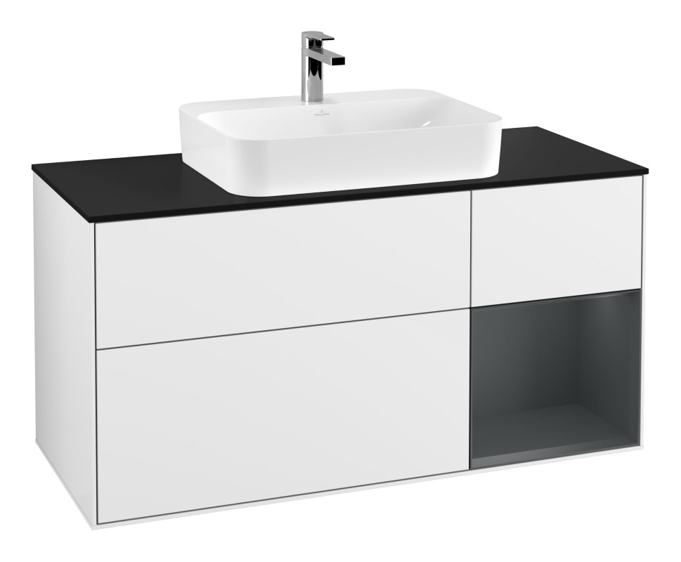 Тумба под раковину Villeroy & Boch Finion 120х50,1 см с подсветкой МДФ глянцевый белый лак/стекло черное матовое F422HGGF