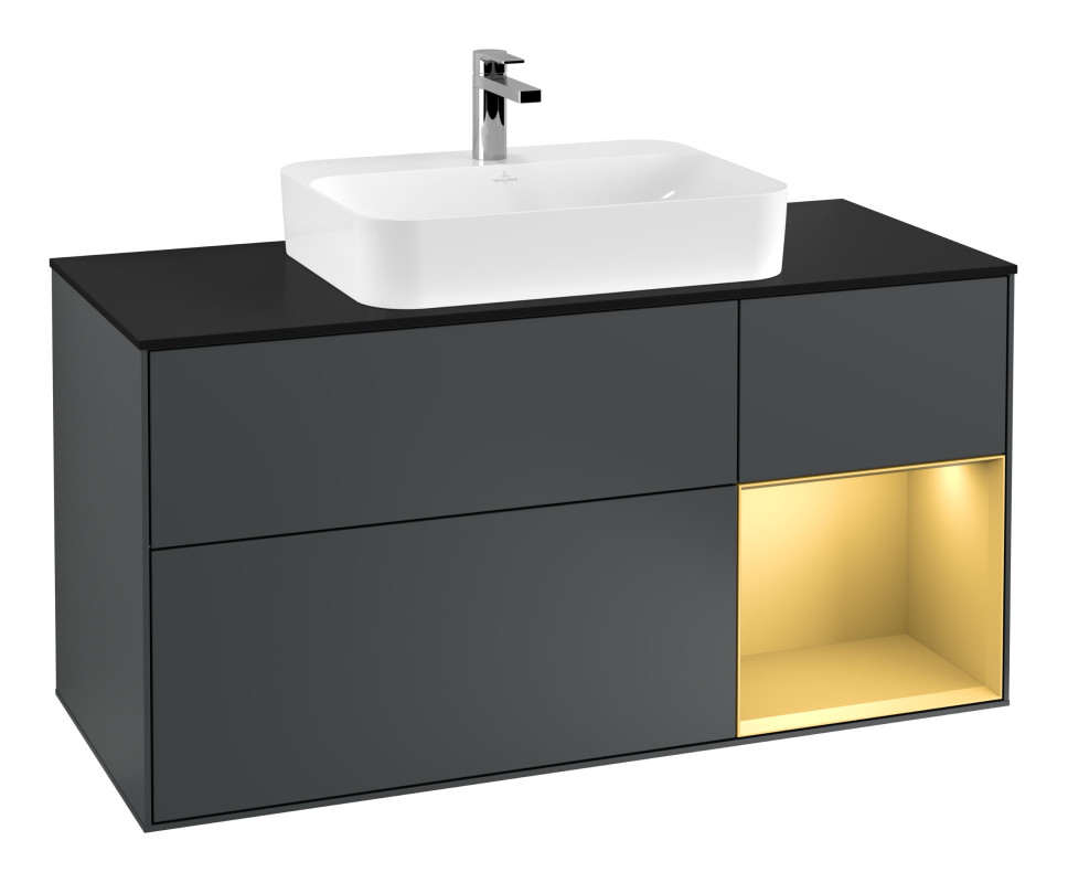 Тумба під раковину Villeroy & Boch Finion 120х50,1 см із підсвічуванням МДФ темно-синій матовий лак/скло чорне матове F422HFHG