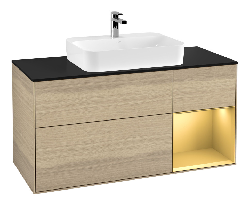 Тумба під раковину Villeroy & Boch Finion 120х50,1 см із підсвічуванням МДФ шпон дуба/скло чорне матове F422HFPC