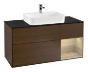 Тумба под раковину Villeroy & Boch Finion 120х50,1 см с подсветкой МДФ шпон грецкого ореха/стекло черное матовое F422PCGN