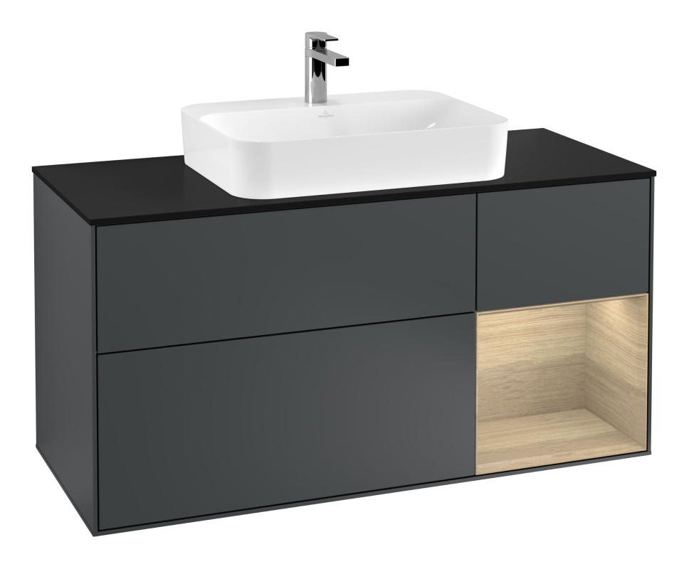 Тумба під раковину Villeroy & Boch Finion 120х50,1 см із підсвічуванням МДФ темно-синій матовий лак/скло чорне матове F422PCHG