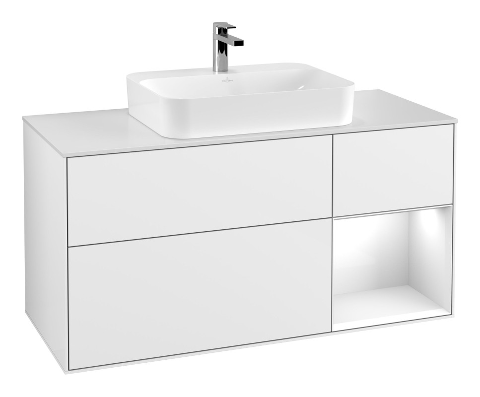 Тумба под раковину Villeroy & Boch Finion 120х50,1 см с подсветкой МДФ глянцевый белый лак/стекло белое матовое G421GFGF