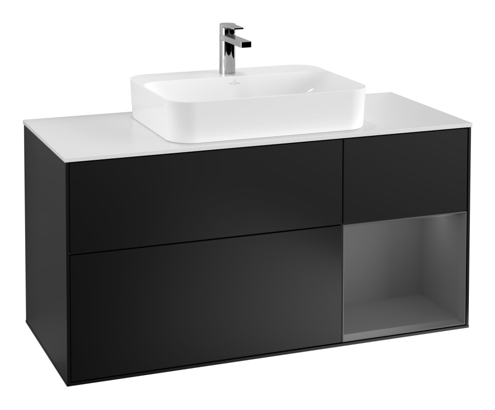 Тумба под раковину Villeroy & Boch Finion 120х50,1 см с подсветкой МДФ черный матовый лак/стекло белое матовое G421GKPD