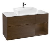 Тумба під раковину Villeroy & Boch Finion 120х50,1 см із підсвічуванням МДФ шпон волоського горіха/скло біле матове G421GNGN