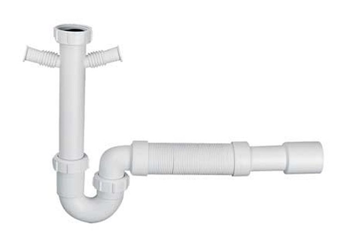 Сифон для кухонної мийки McAlpine 1½х50 з гофротрубою поліпропілен білий HC7-CCFL