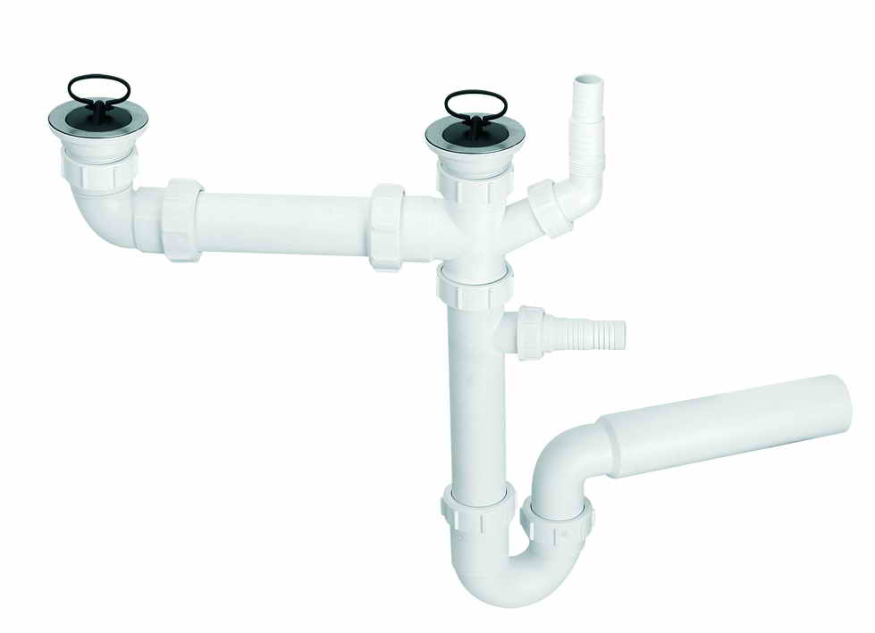 Сифон для кухонной мойки McAlpine двойной с подключением к стиральной машине HC7+DO2-W