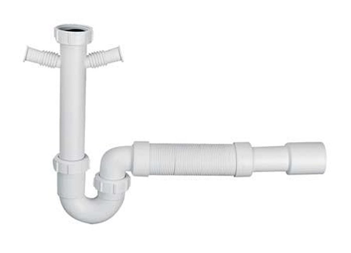 Сифон для кухонной мойки McAlpine 1½х50 с гофротрубой полипропилен белый HC7-CCFL