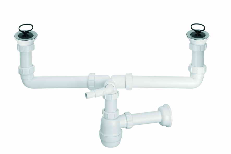 Сифон для кухонної мийки McAlpine подвійний зі зливом хром CDBAWW-P