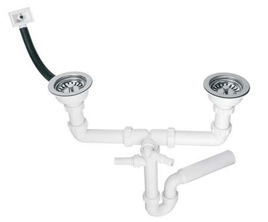 Сифон для кухонної мийки McAlpine подвійний з підключенням до пральної машини HC7HC12R-POL1