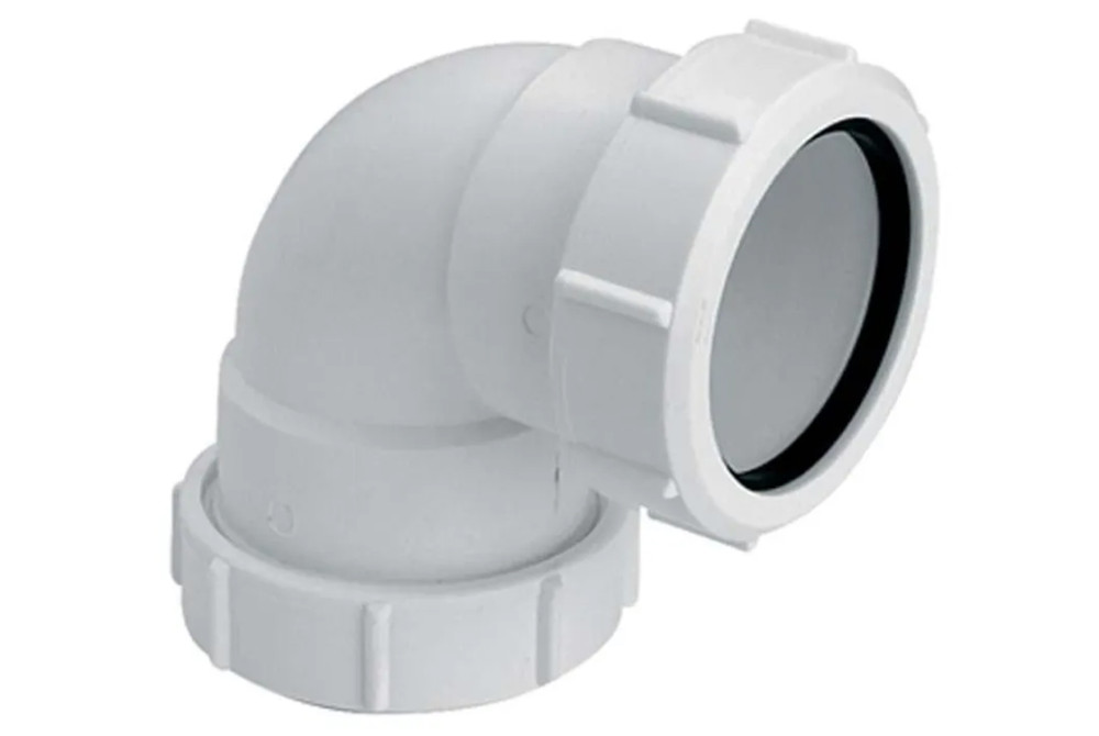 Коліно McAlpine 90° із гайками 40х40 мм поліпропілен білий 40A-WH