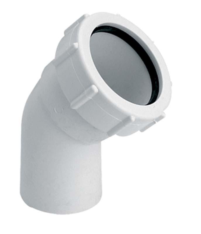 Колено McAlpine 45° с гайкой d50 мм полипропилен белый 50D-WH