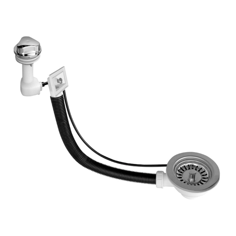 Слив для кухонной мойки McAlpine автомат с квадратным переливом PUFS113R-CP