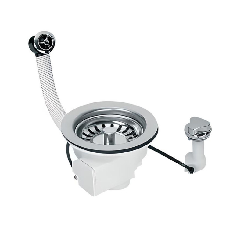 Слив-автомат для кухонной мойки McAlpine с круглым переливом хром PUFS113-CP-25