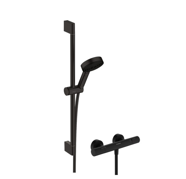 Термостат для душа Hansgrohe Ecostat Fine с душевым набором Pulsify Select S EcoSmart черный матовый 24262670