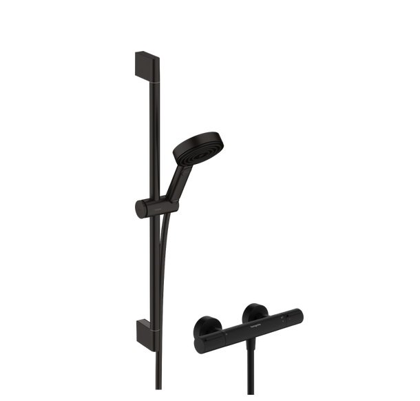 Термостат для душа Hansgrohe Ecostat Element с душевым набором Pulsify Select S EcoSmart черный матовый 24272670