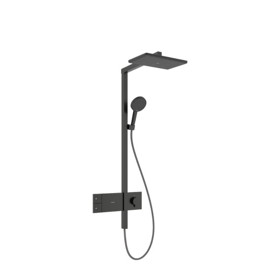 Душевая стойка Hansgrohe Raindance Alive Q 34х21 см 1jet с термостатом ShowerSelect Comfort черный матовый хром 24580340