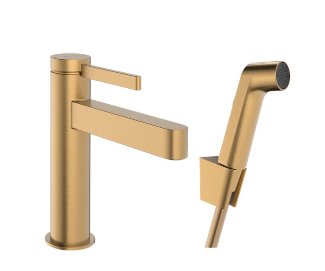 Змішувач для раковини Hansgrohe Finoris із гігієнічним душем бронза матова 76210140