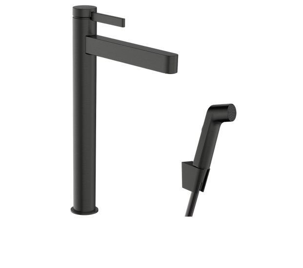 Смеситель для раковины Hansgrohe Finoris с гигиеническим душем черный матовый хром 76220340