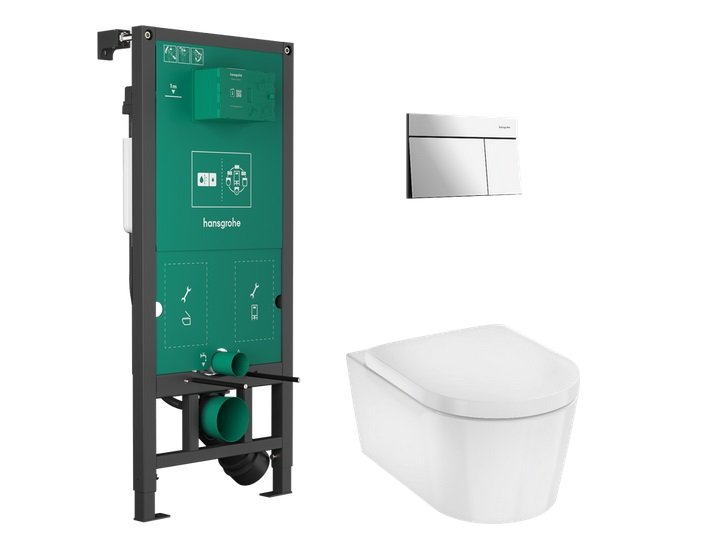 Унітаз підвісний Hansgrohe EluPura S 36х54 см із прихованим бачком кнопкою та сидінням кераміка білий 60303000