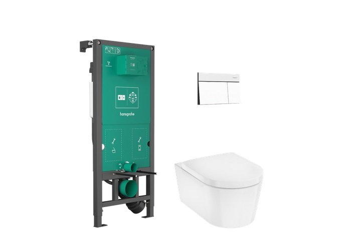 Унитаз подвесной Hansgrohe EluPura S 36х54 см со скрытым бачком кнопкой и сиденьем керамика белый 60303700