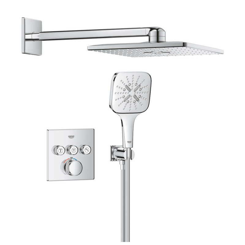 Душевая система скрытого монтажа Grohe Grohtherm SmartControl с верхним душем Rainshower SmartActive 310 Cube хром 1039980000
