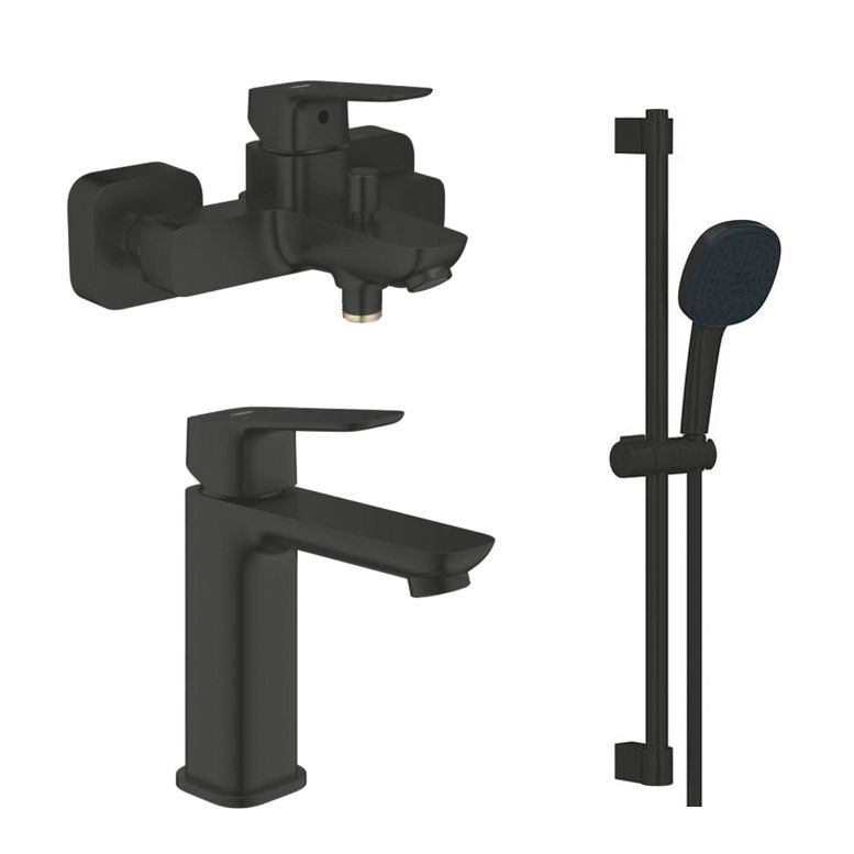 Комплект змішувачів для ванної Grohe Cubeo 3 в 1 із душовим набором чорний матовий UA125246M243