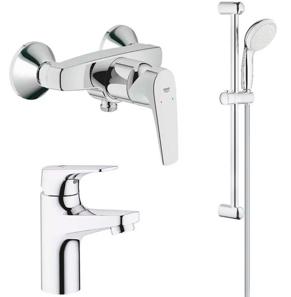 Комплект смесителей для ванной Grohe Bau Flow 3 в 1 с душевым набором хром UA121630S