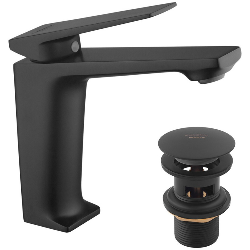 Змішувач для раковини Kroner KRP Ersel-SCH0111BV із донним клапаном чорний CV035470