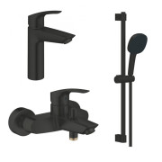 Комплект змішувачів для ванної Grohe Eurosmart 3 в 1 із душовим набором чорний матовий UA123246M243