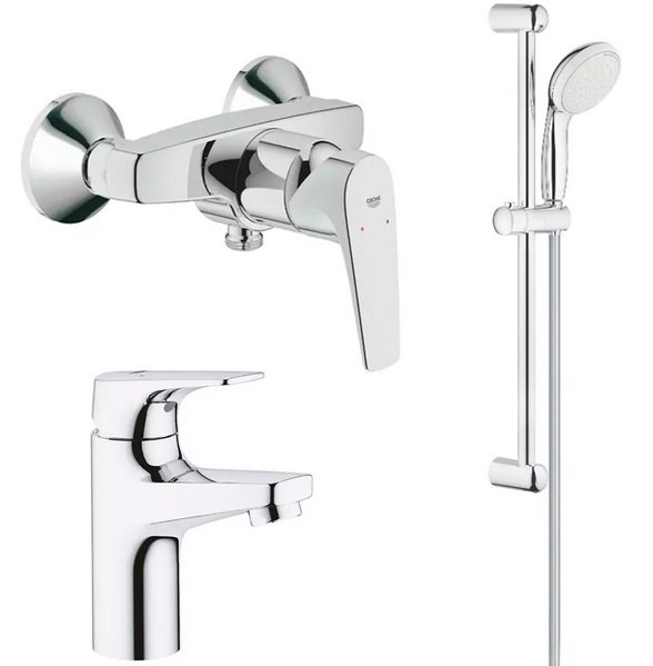 Комплект змішувачів для ванної Grohe Bau Flow 3 в 1 з душовим набором хром UA121630S